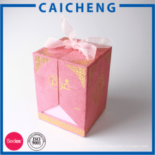 Caixa de presente de perfume de fita rosa de veludo rosa com logotipo dourado frustrado